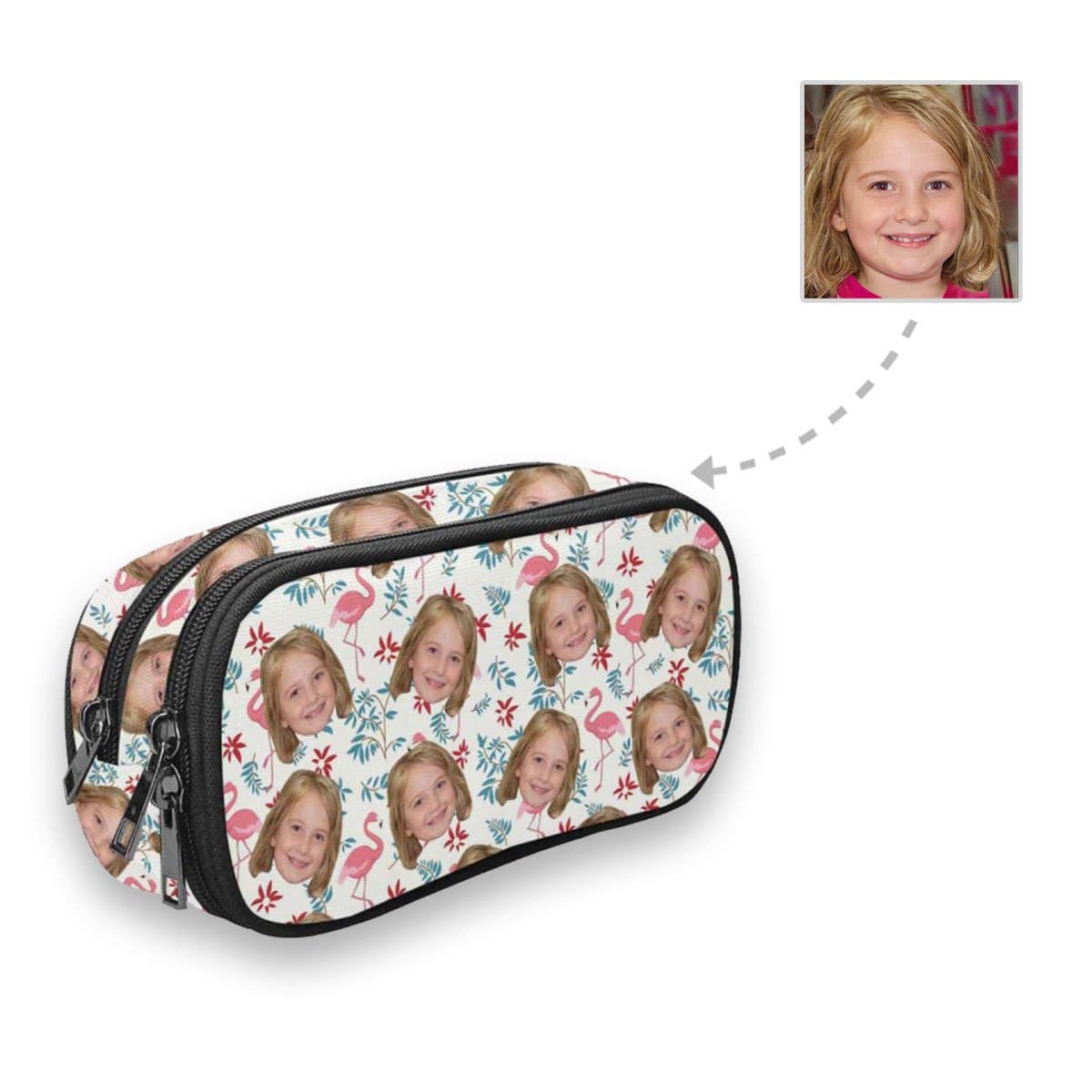 Custom Custom Face Flamingo Flock Pencil Pouch - YesCustom