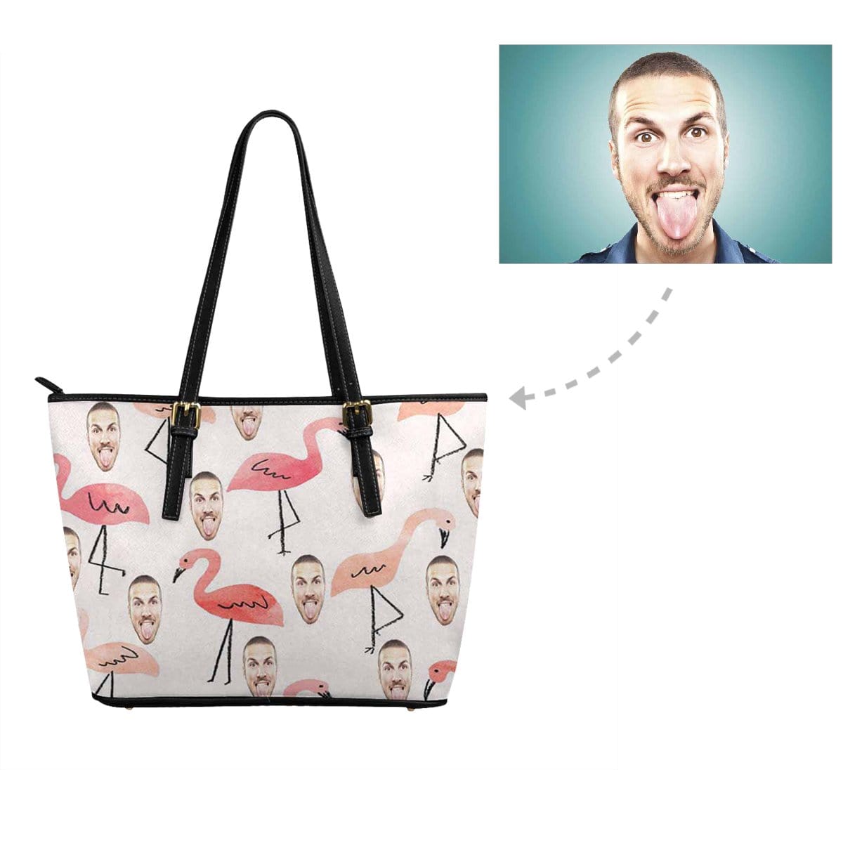 Custom Custom Face Flamingo Leather Tote Bag - YesCustom