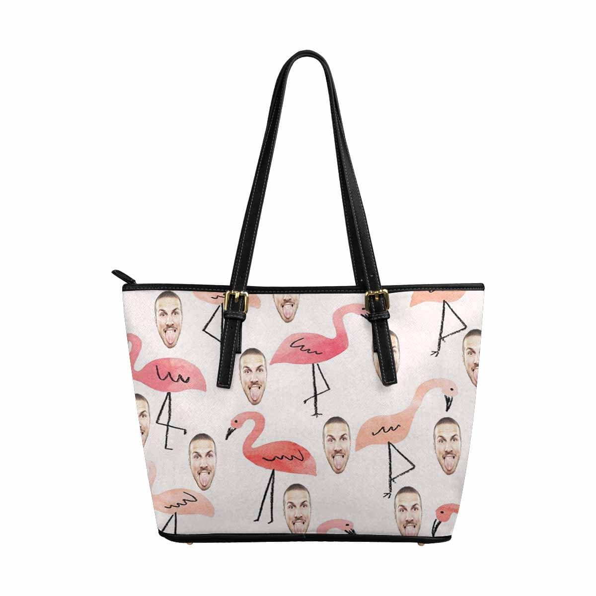 Custom Custom Face Flamingo Leather Tote Bag - YesCustom
