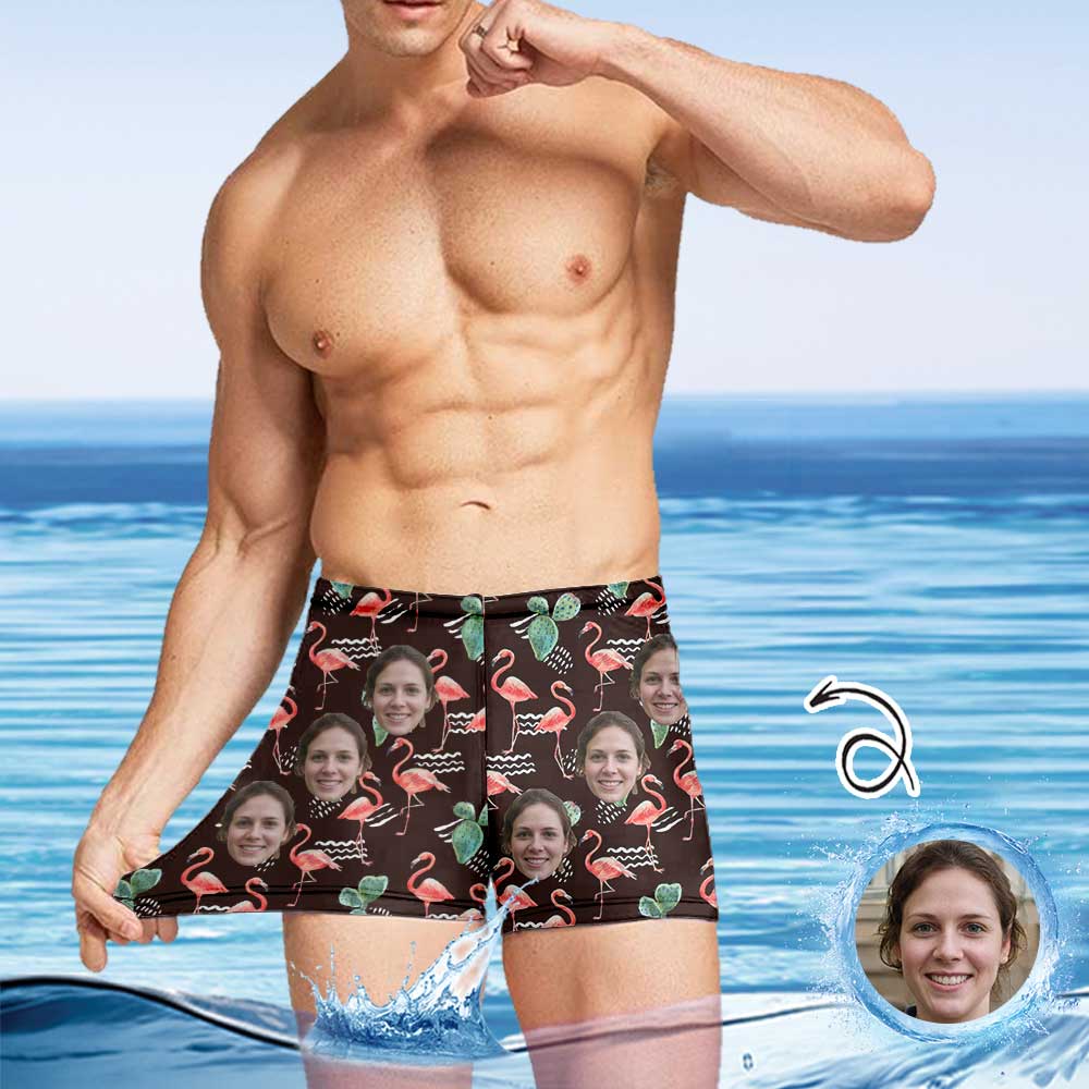 Custom Custom Face Flamingo Men's Athletic Swim Jammers Quick Dry Waterproof Compression Square Leg Swim Briefs Swimsuit - YesCustom