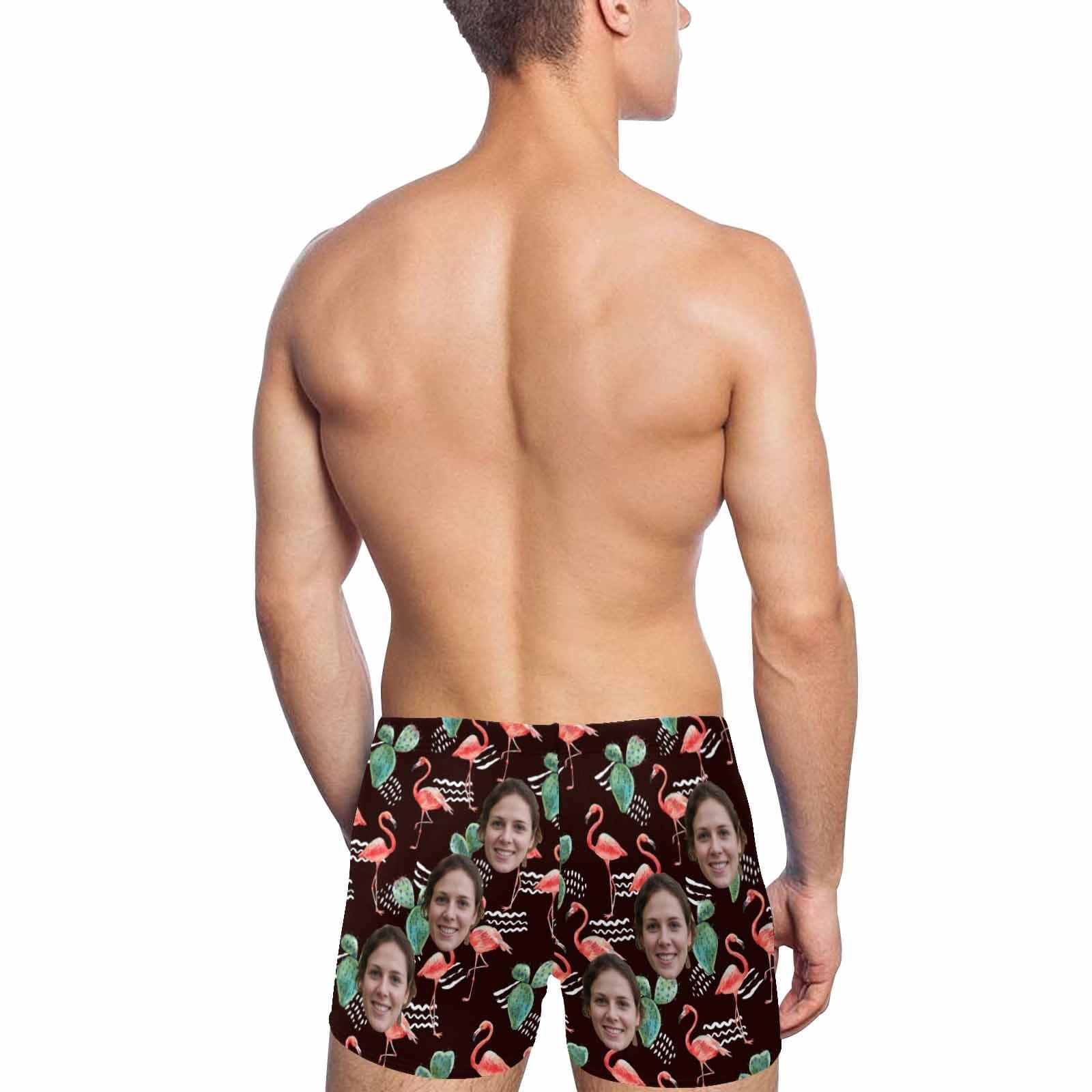 Custom Custom Face Flamingo Men's Athletic Swim Jammers Quick Dry Waterproof Compression Square Leg Swim Briefs Swimsuit - YesCustom
