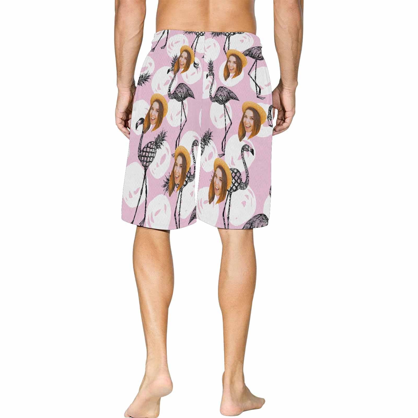 Custom Custom Face Flamingo Men's Swim Trunks Quick Dry Shorts with Pockets Sports Beach Shorts - YesCustom