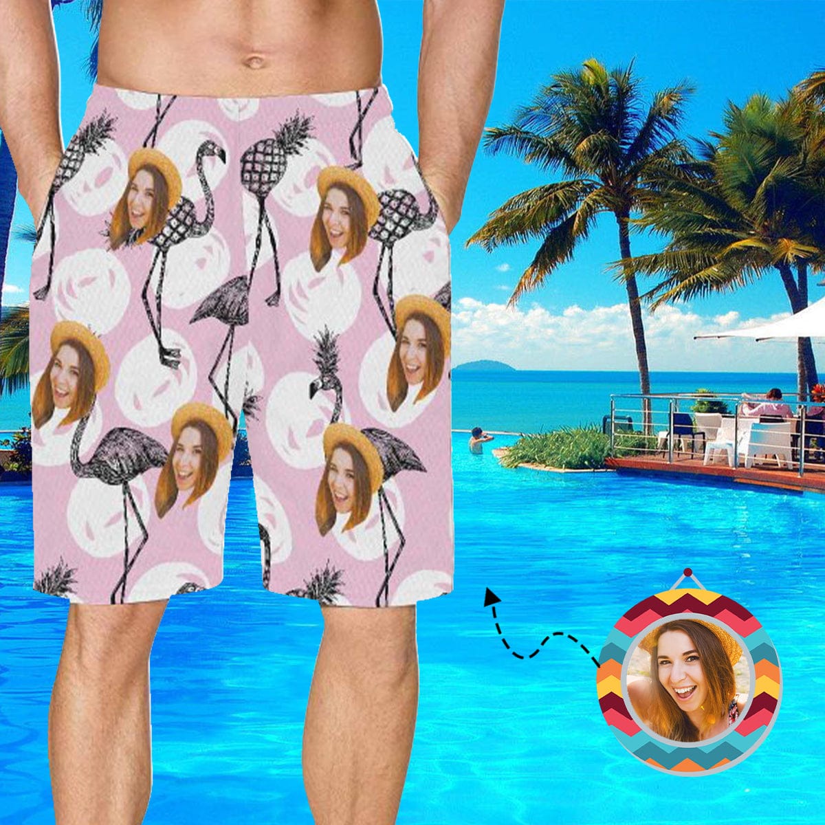 Custom Custom Face Flamingo Men's Swim Trunks Quick Dry Shorts with Pockets Sports Beach Shorts - YesCustom