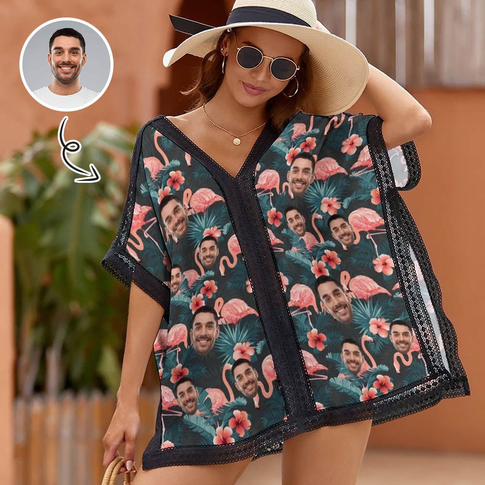 Custom Custom Face Flamingo Tropical Style Women's Bikini Swimsuit Cover Up - YesCustom