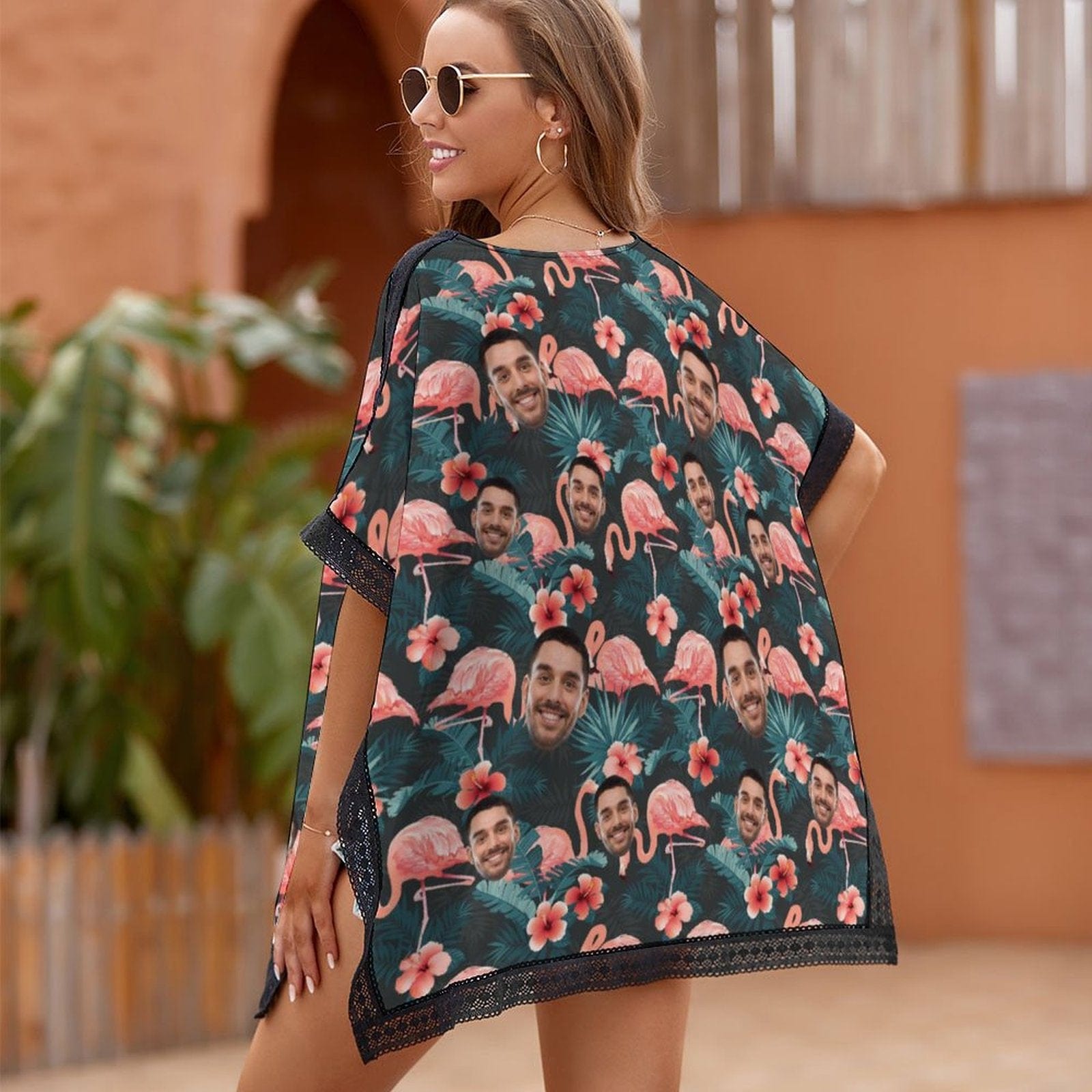 Custom Custom Face Flamingo Tropical Style Women's Bikini Swimsuit Cover Up - YesCustom