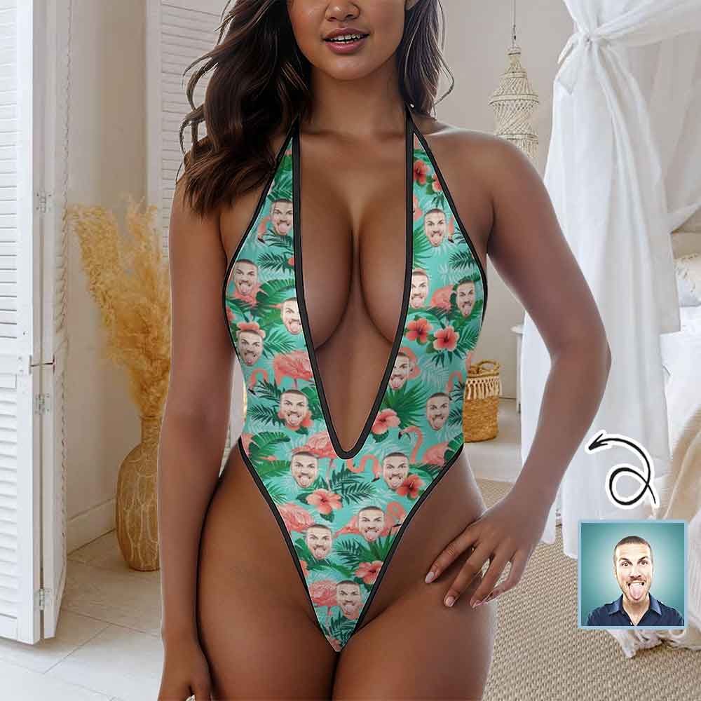 Custom Custom Face Flamingo Women's Deep V Lingerie Sexy Jumpsuits Sexy Lingerie Underwear Mesh Lingerie - YesCustom