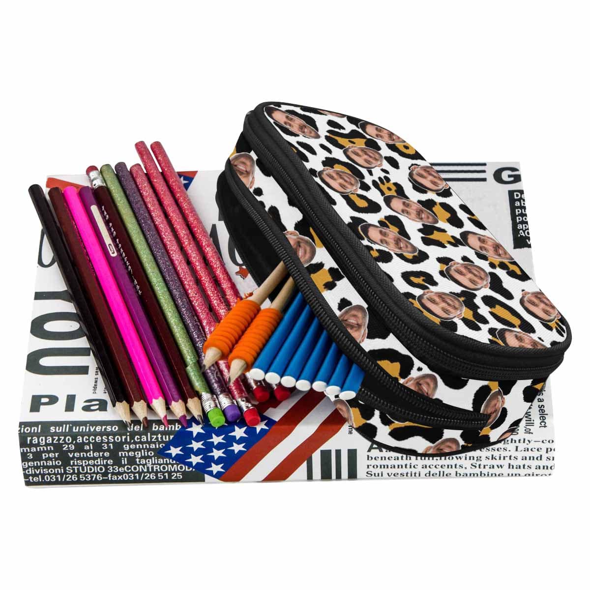 Custom Custom Face Flecky Pencil Pouch - YesCustom
