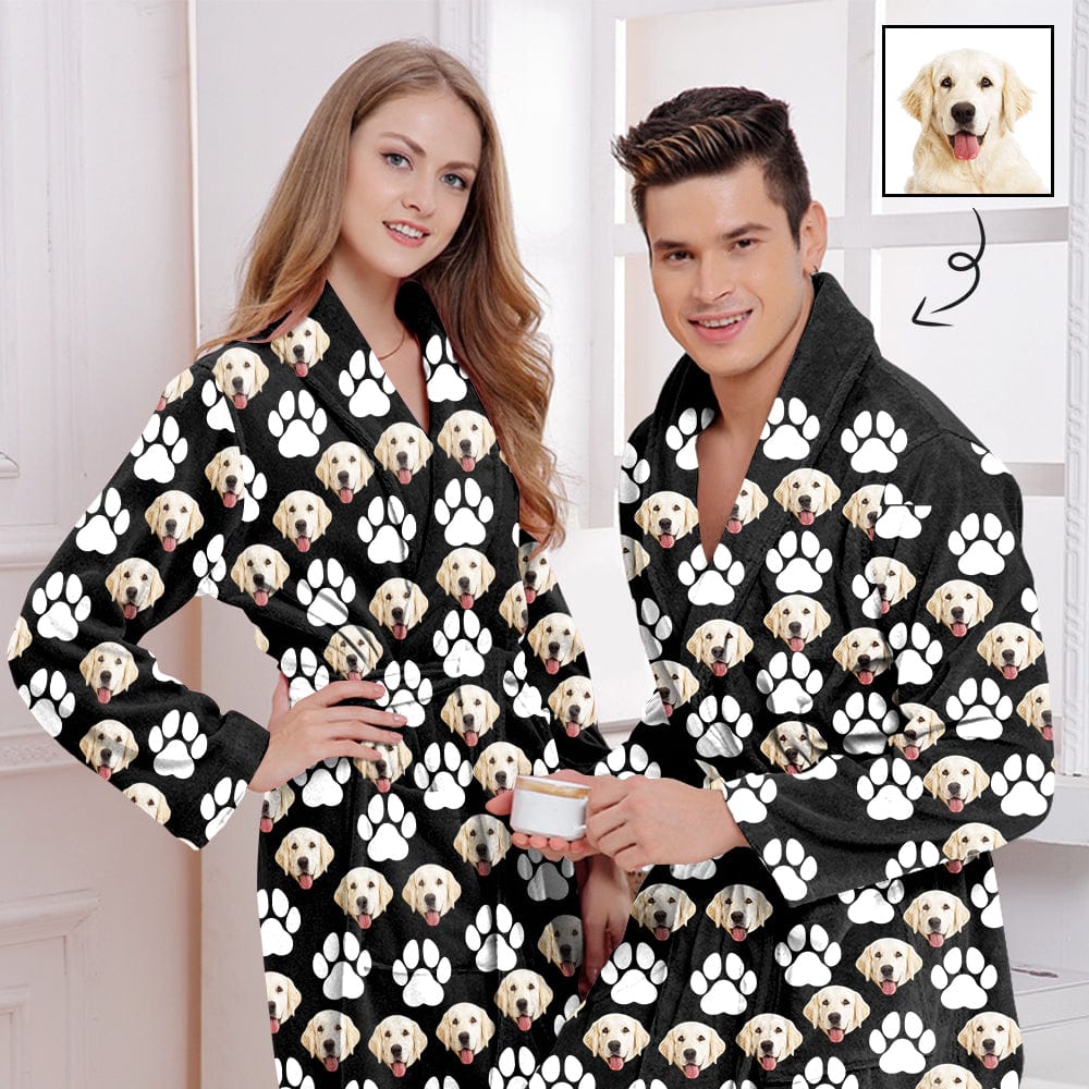 Custom Custom Face Fleece Robe Dog Pictures Personalized All Over Print Pajama Kimono Robe for Men Women - YesCustom