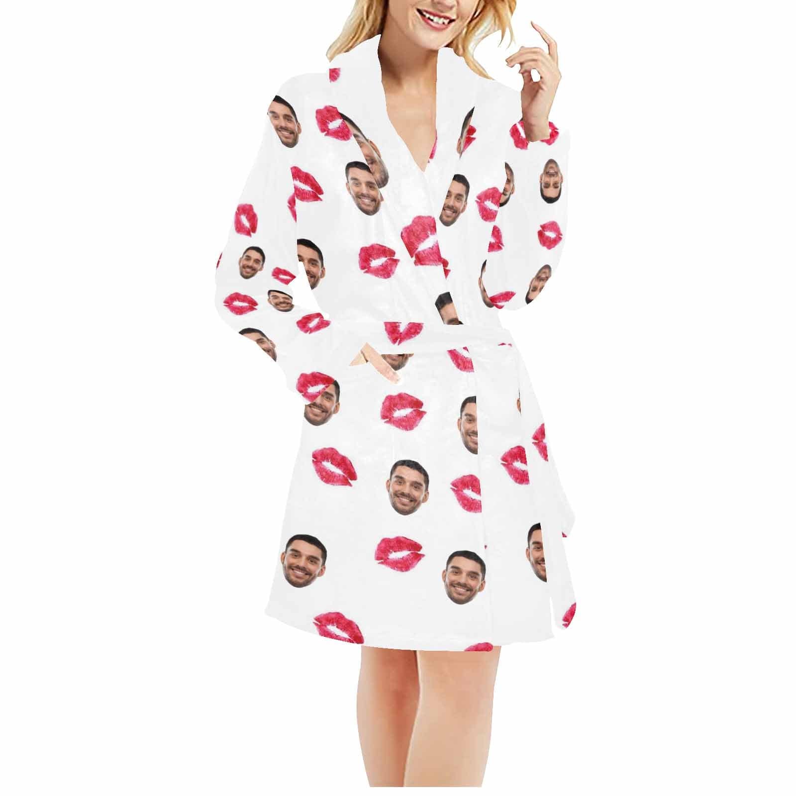 Custom Custom Face Fleece Robe Love Personalized All Over Print Pajama Kimono Robe for Men Women - YesCustom