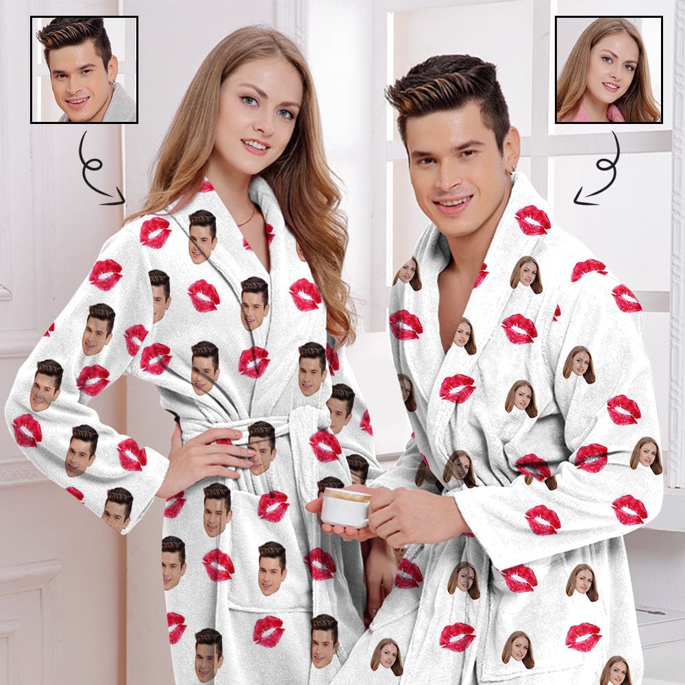Custom Custom Face Fleece Robe Love Personalized All Over Print Pajama Kimono Robe for Men Women - YesCustom