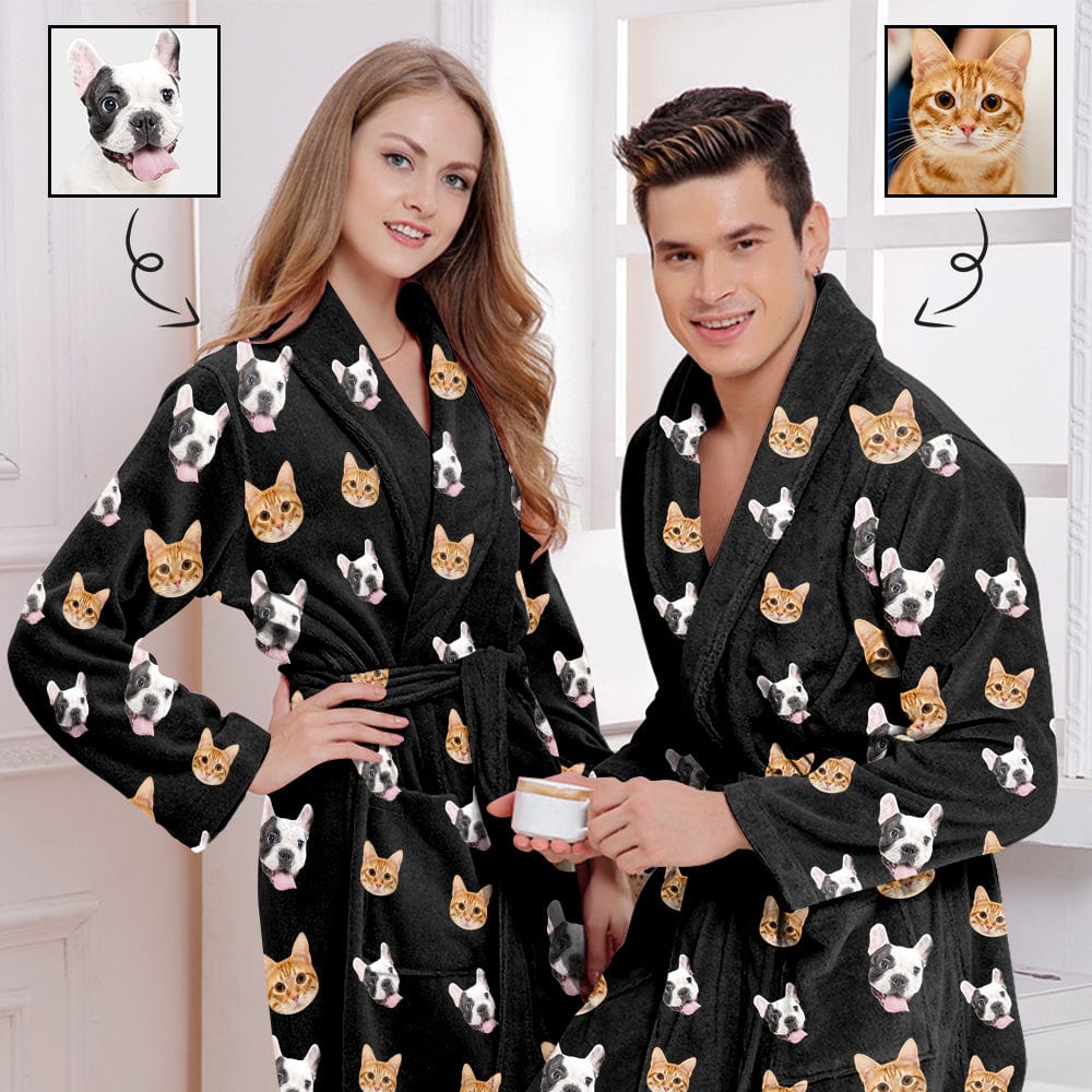 Custom Custom Face Fleece Robe Pet Face Personalized All Over Print Pajama Kimono Robe for Men Women - YesCustom
