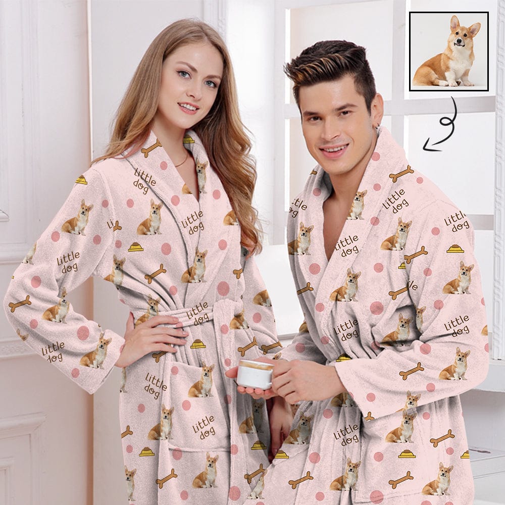 Custom Custom Face Fleece Robe Pink Personalized All Over Print Pajama Kimono Robe for Men Women - YesCustom