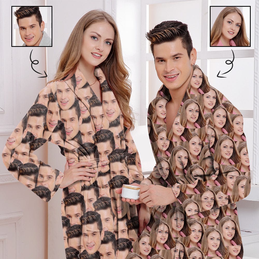 Custom Custom Face Fleece Robe Seamless Face Personalized All Over Print Pajama Kimono Robe for Men Women - YesCustom