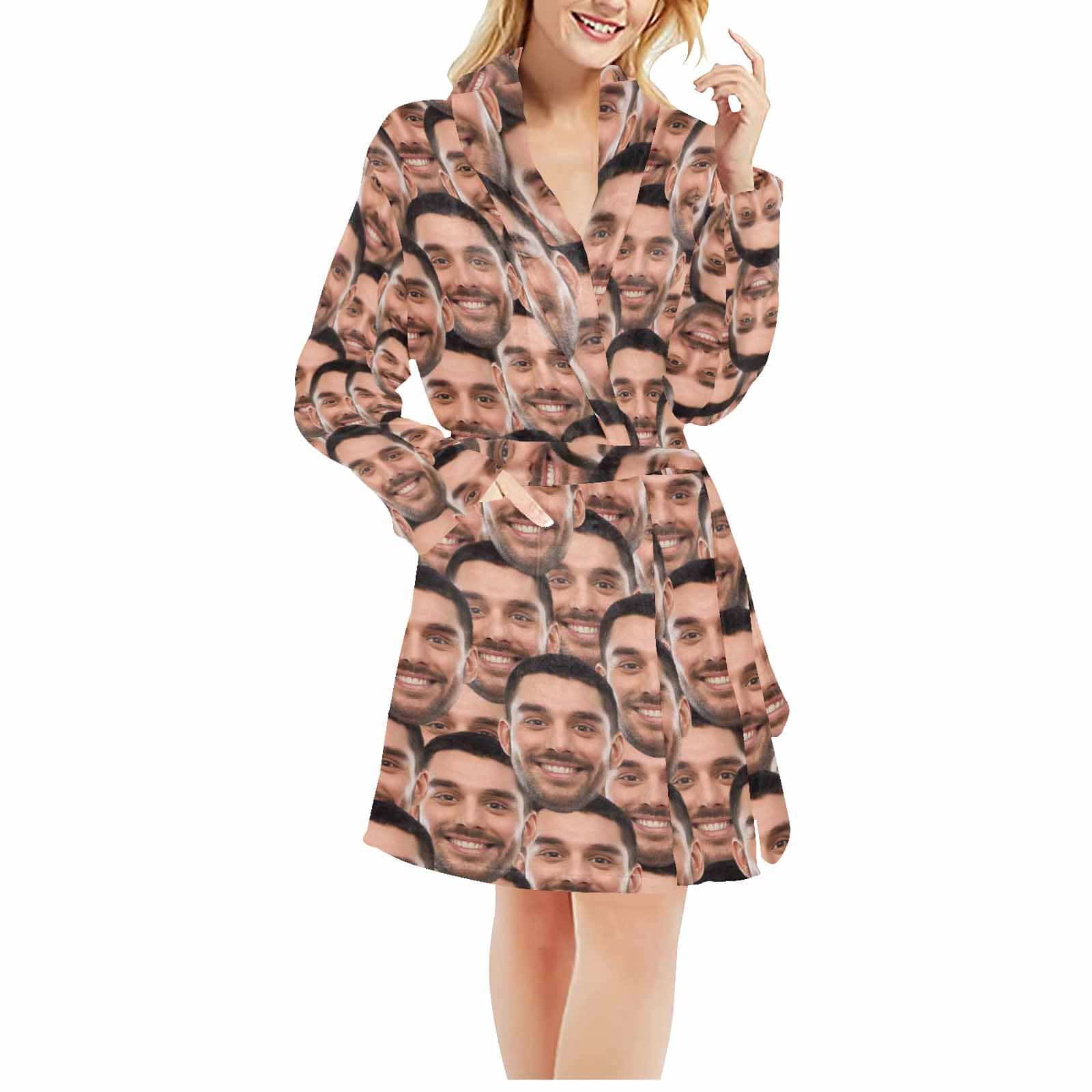 Custom Custom Face Fleece Robe Seamless Face Personalized All Over Print Pajama Kimono Robe for Men Women - YesCustom