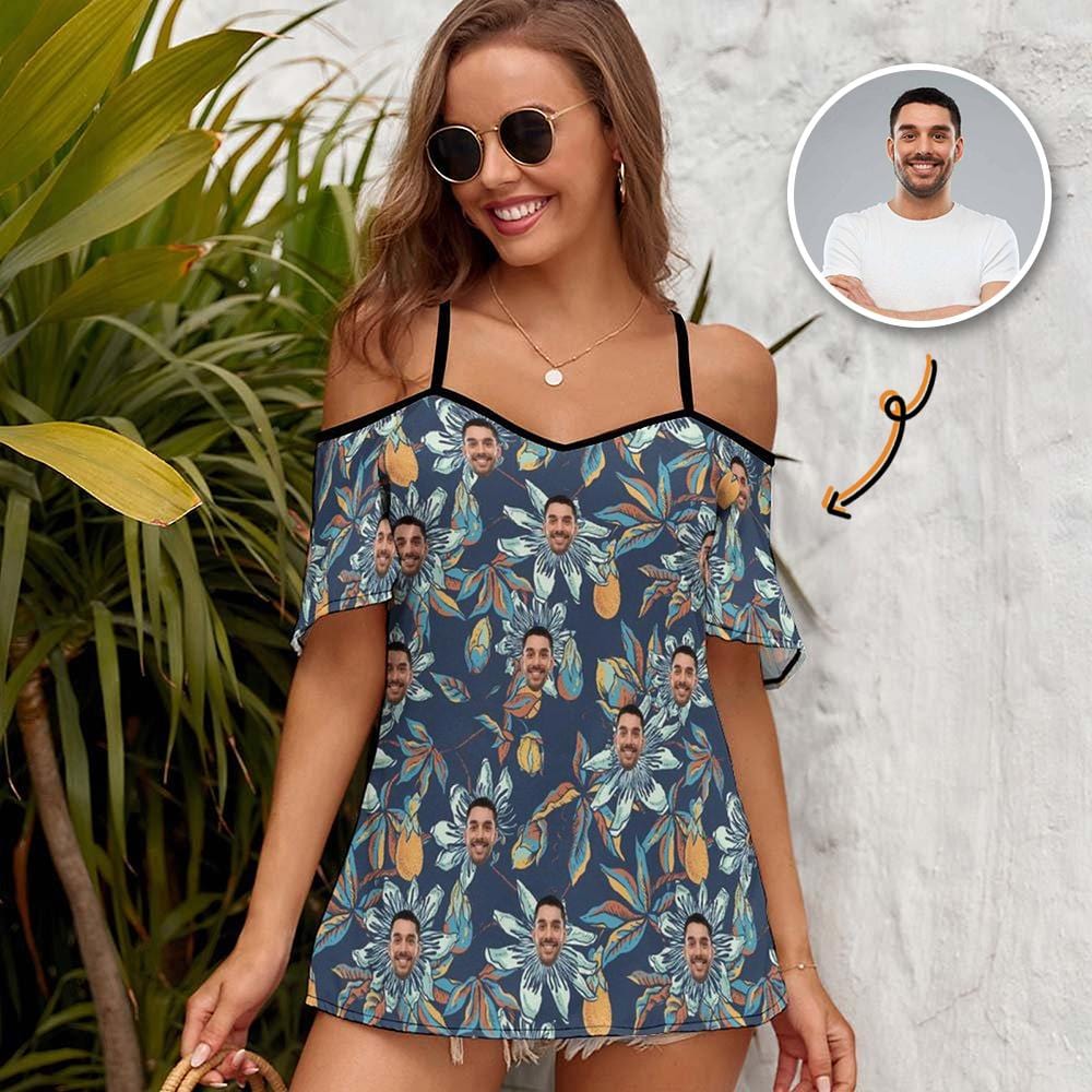 Custom Custom Face Floral Skirt Women's Suspender Top - YesCustom