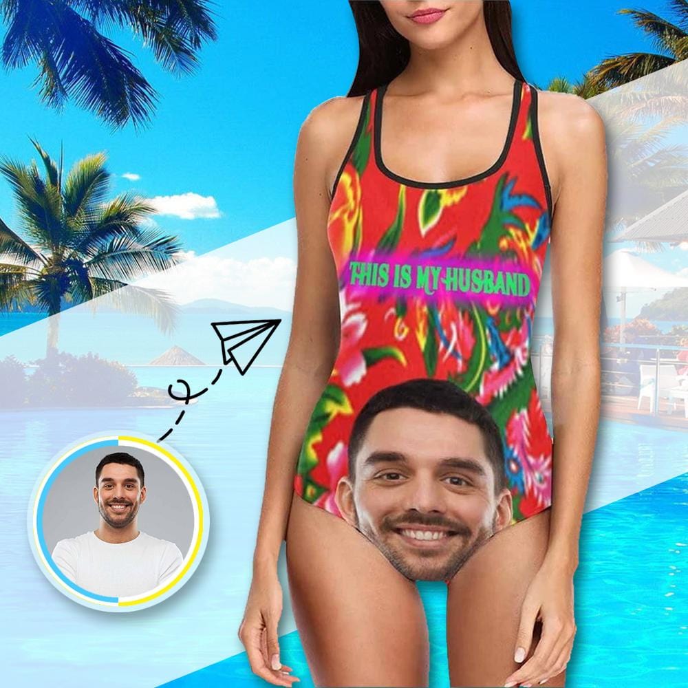 Custom Custom Face Floral Swimsuit Personalized Women's One Piece Bathing Suit Honeymoons Party For Her - YesCustom