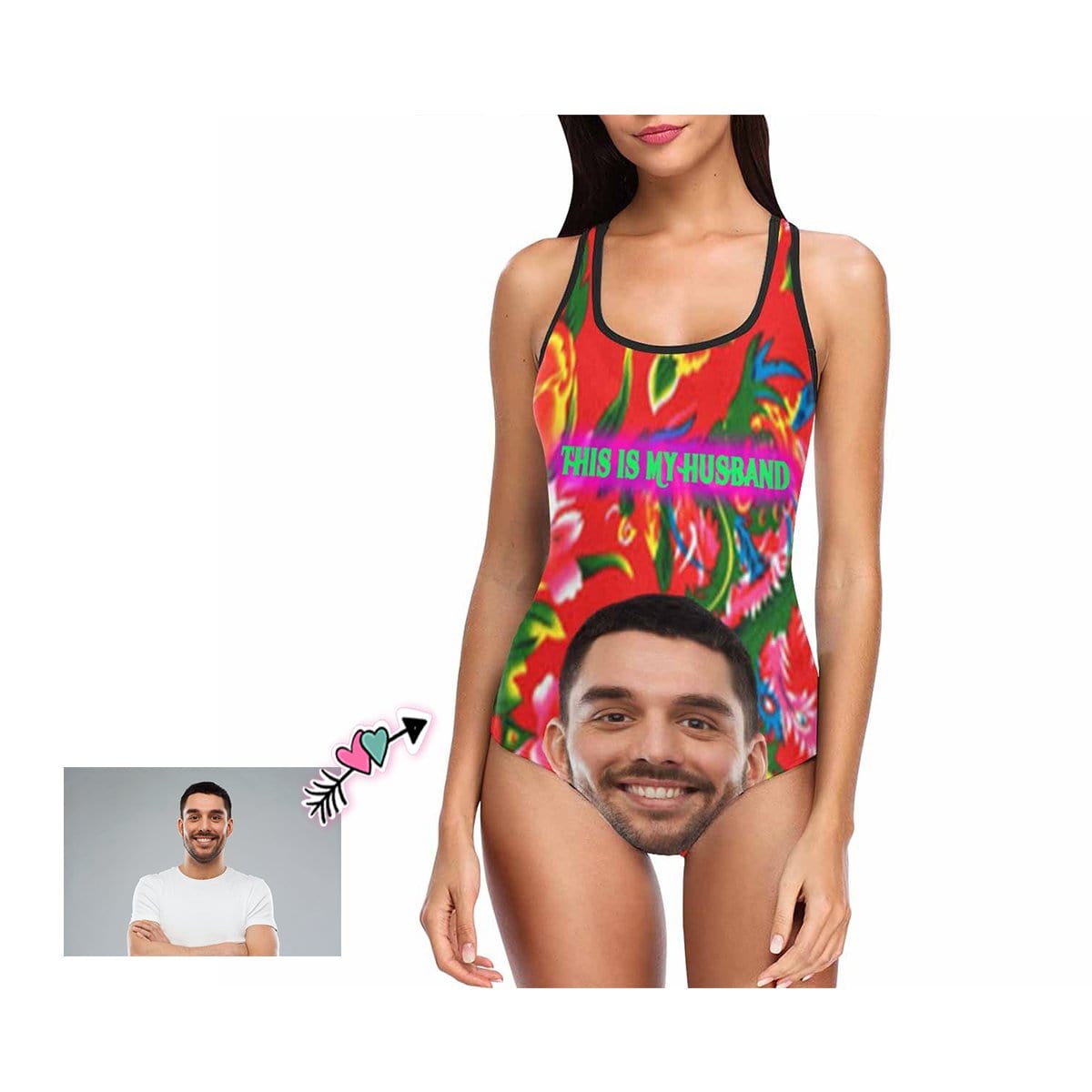 Custom Custom Face Floral Swimsuit Personalized Women's One Piece Bathing Suit Honeymoons Party For Her - YesCustom