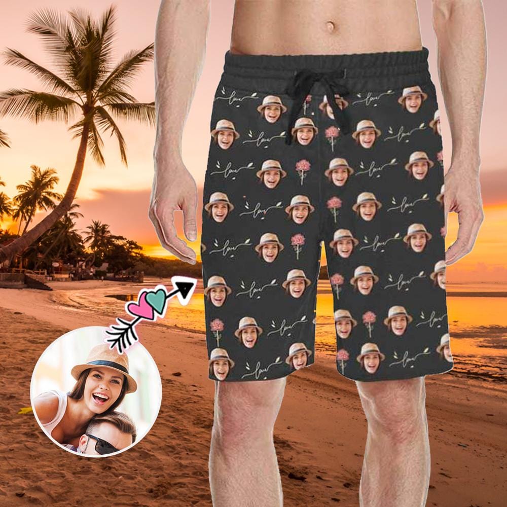 Custom Custom Face Flower Love Men's All Over Print Casual Shorts - YesCustom