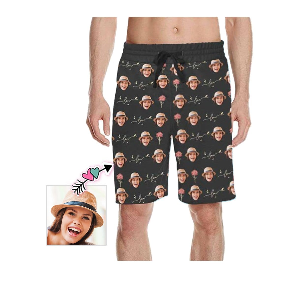 Custom Custom Face Flower Love Men's All Over Print Casual Shorts - YesCustom