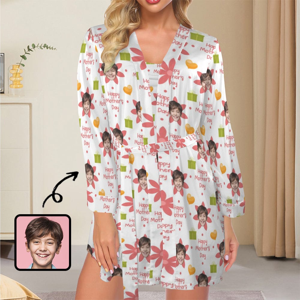 Custom Custom Face Flower Pajama Set Happy Mother's Day Personalized Women's Pajama Robe&Camisole Sleep Dress - YesCustom
