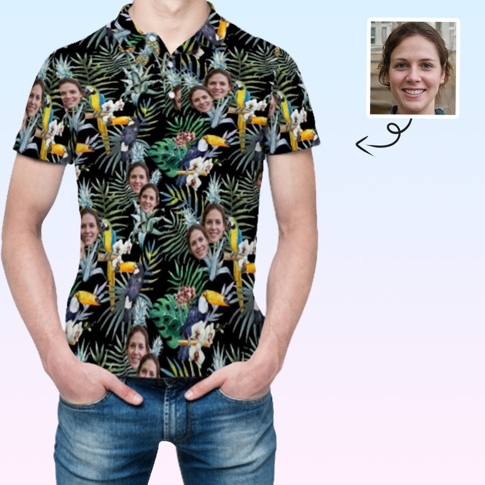 Custom Custom Face Flower Parrot All Over Print Polo Shirt Personalized Men's Golf Shirt - YesCustom