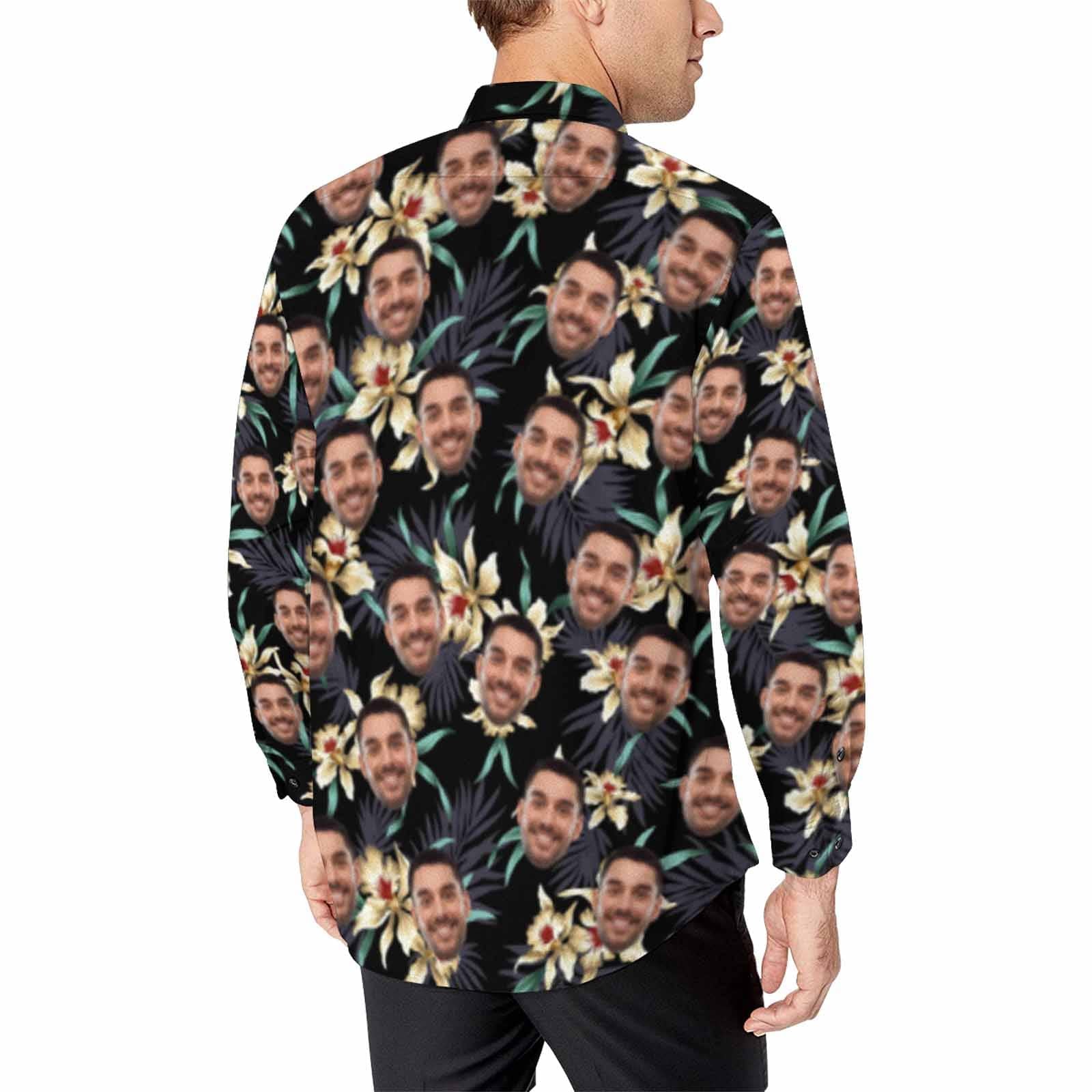 Custom Custom Face Flower Pattern Men's Long Sleeve Dress Shirt - YesCustom