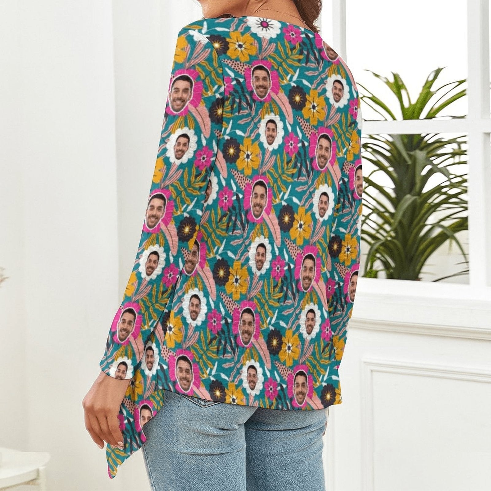 Custom Custom Face Flower Plant Women's Knitted Cardigan Long Sleeve Open Front Cover Ups Tops Gift for Her - YesCustom