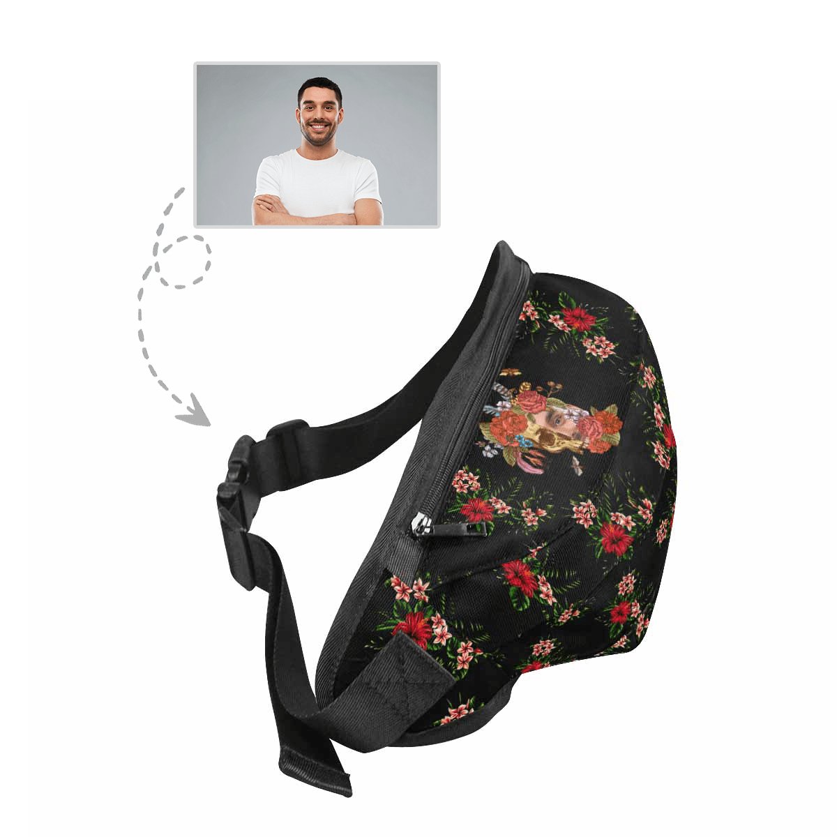 Custom Custom Face Flower Skull Waist Bag - YesCustom