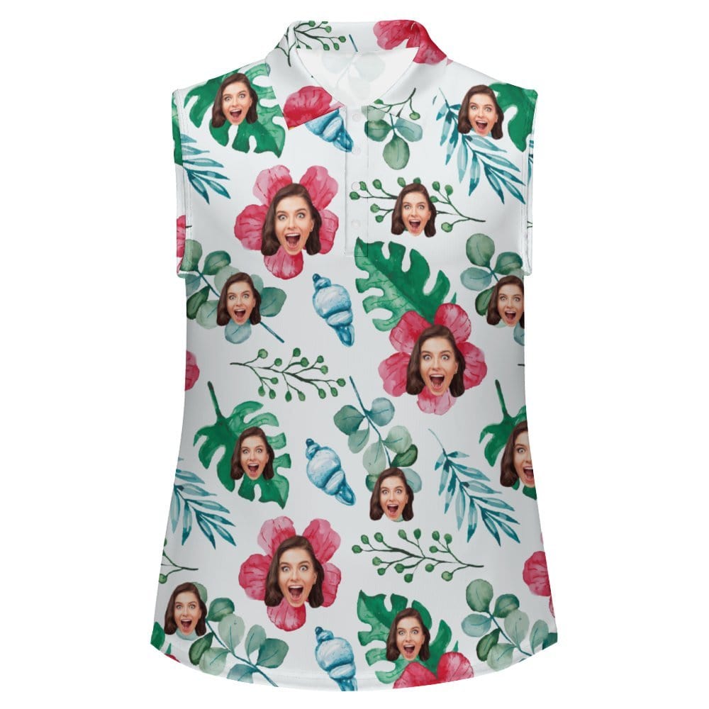 Custom Custom Face Flower Sleeveless Polo Shirt Button Up Summer Casual Workout Tank Tops - YesCustom