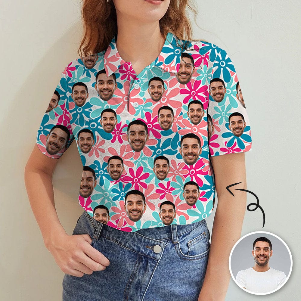 Custom Custom Face Flower Women's Polo Shirt - YesCustom