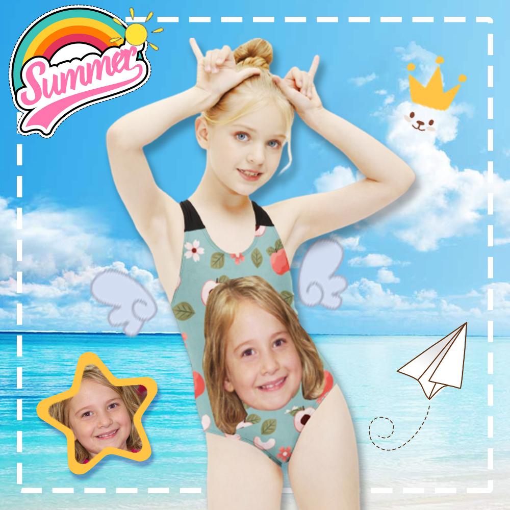 Custom Custom Face Flowers And Fruits Kid's Swimsuit - YesCustom