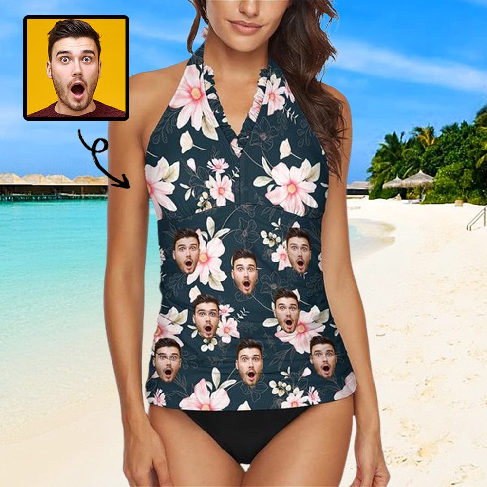 Custom Custom Face Flowers Bloom Tankini Two-Piece Swimsuit - YesCustom