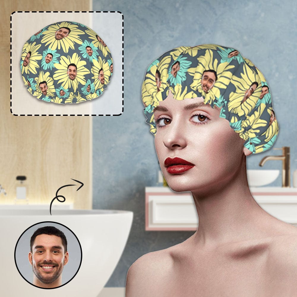 Custom Custom Face Flowers Double Layer Waterproof Hat Women's Shower Cap - YesCustom