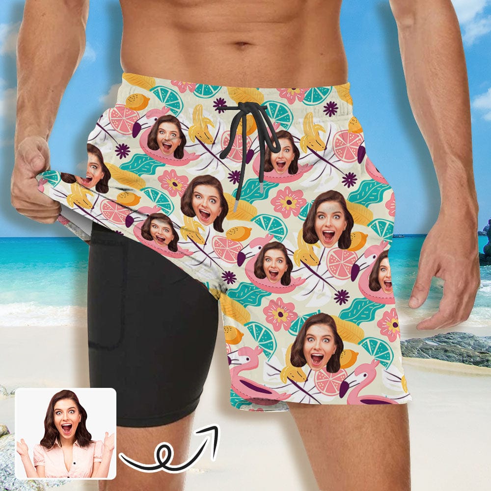 Custom Custom Face Flowers Fruit Men's Quick Dry 2 in 1 Surfing & Beach Shorts Male Gym Fitness Shorts - YesCustom