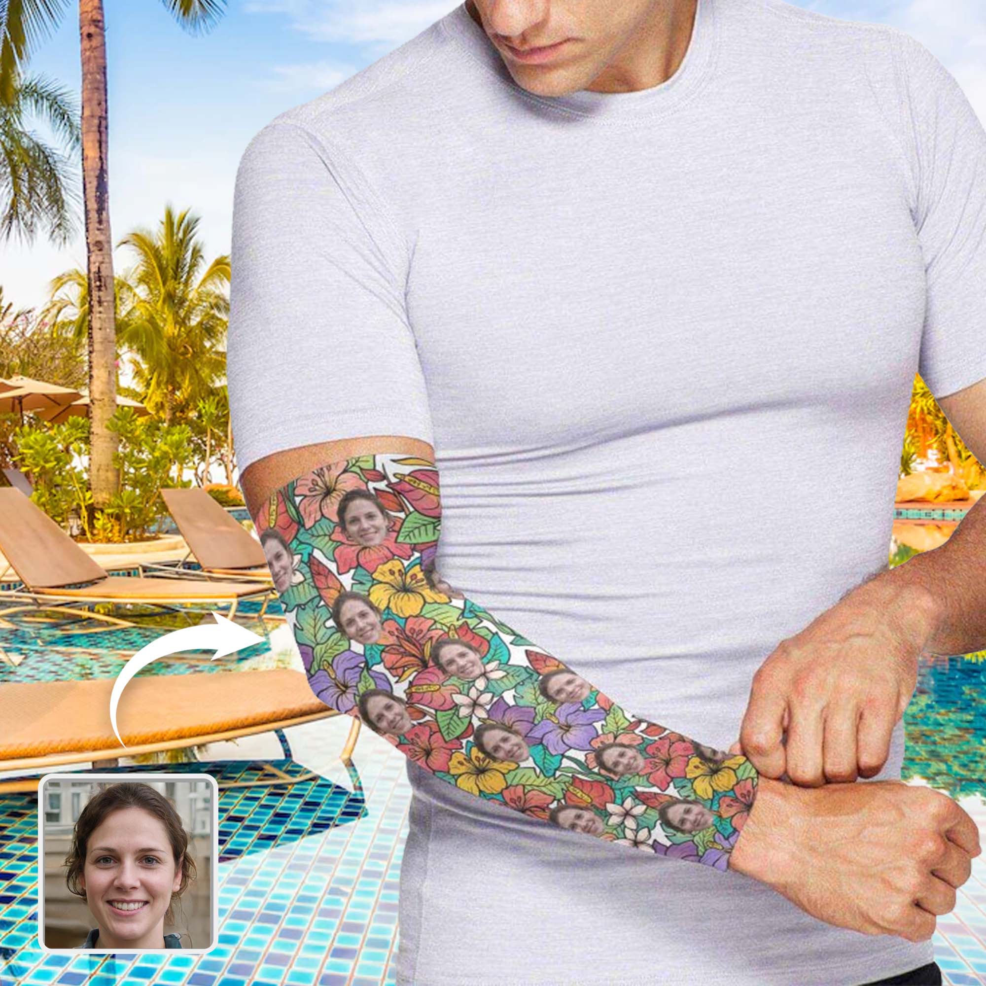 Custom Custom Face Flowers Ice Silk Sun Protection UV Arm Cover Sleeve Arm Sleeves - YesCustom