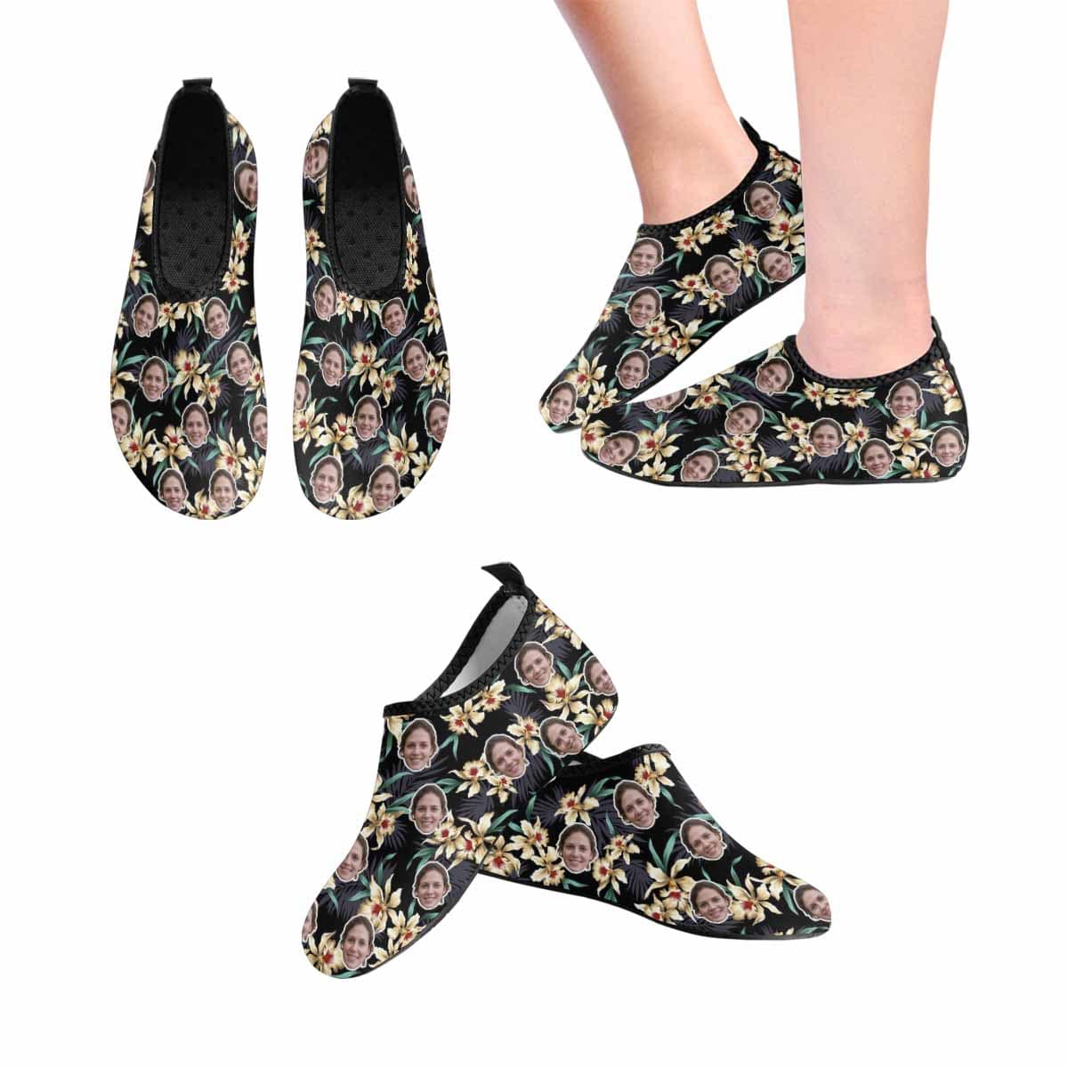 Custom Custom Face Flowers Men's Barefoot Slip-on for sport Quick-Dry Aqua Shoes - YesCustom