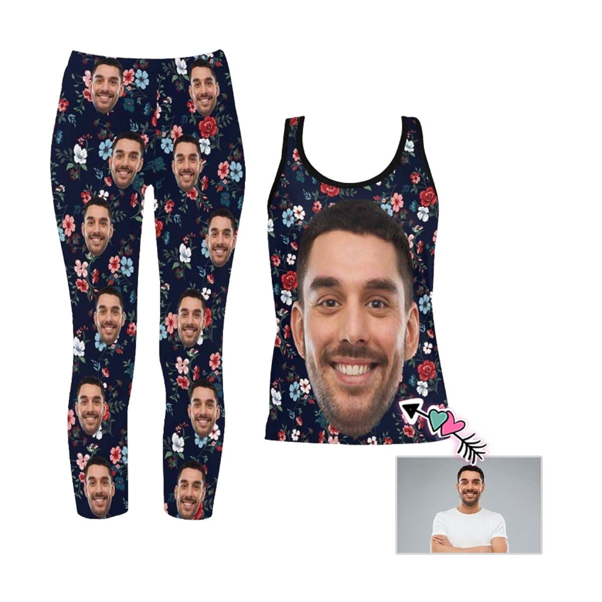 Custom Custom Face Flowers Women's 2 Piece Stretchy Racerback Tank & Legging Set - YesCustom