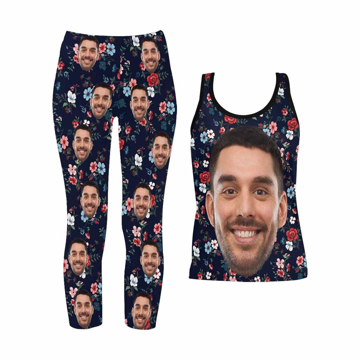 Custom Custom Face Flowers Women's 2 Piece Stretchy Racerback Tank & Legging Set - YesCustom