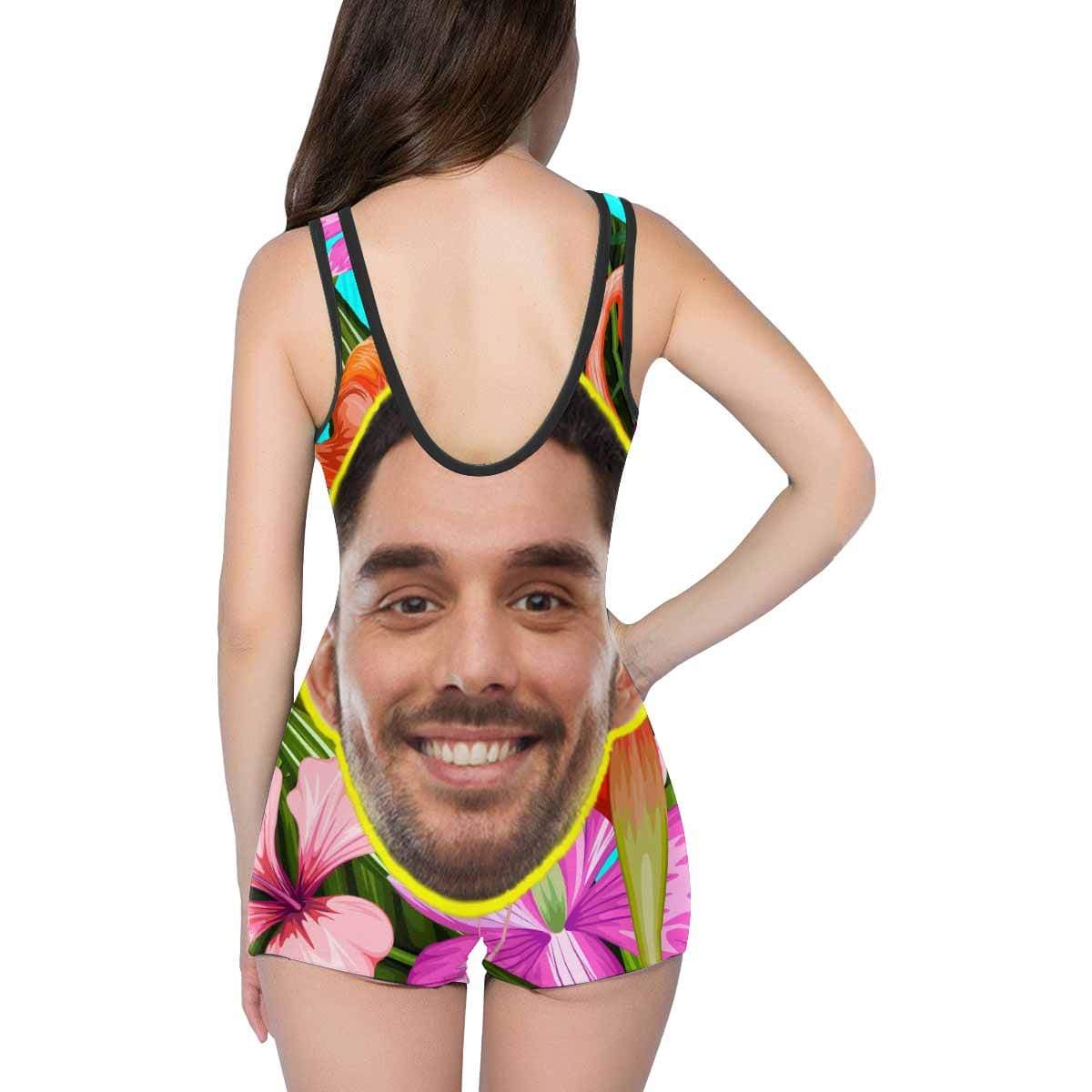 Custom Custom Face Flowers Women's One Piece Boyleg Swimsuit - YesCustom
