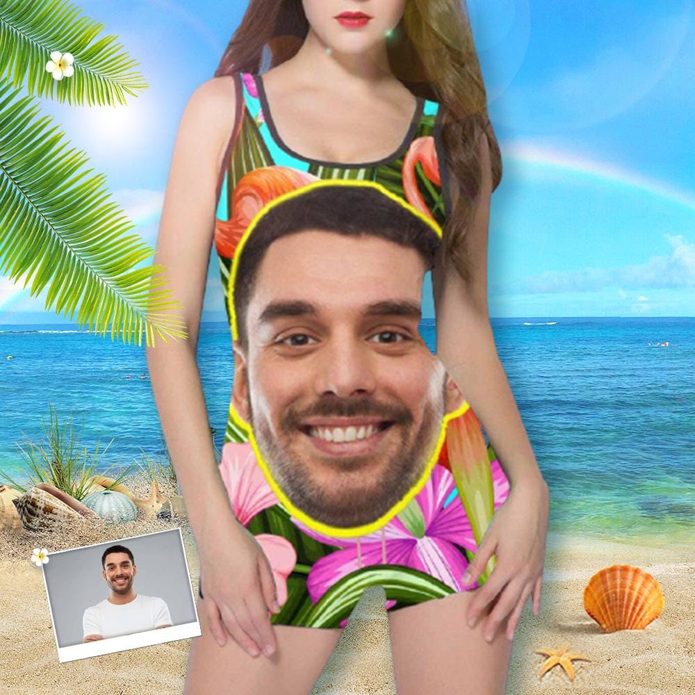 Custom Custom Face Flowers Women's One Piece Boyleg Swimsuit - YesCustom