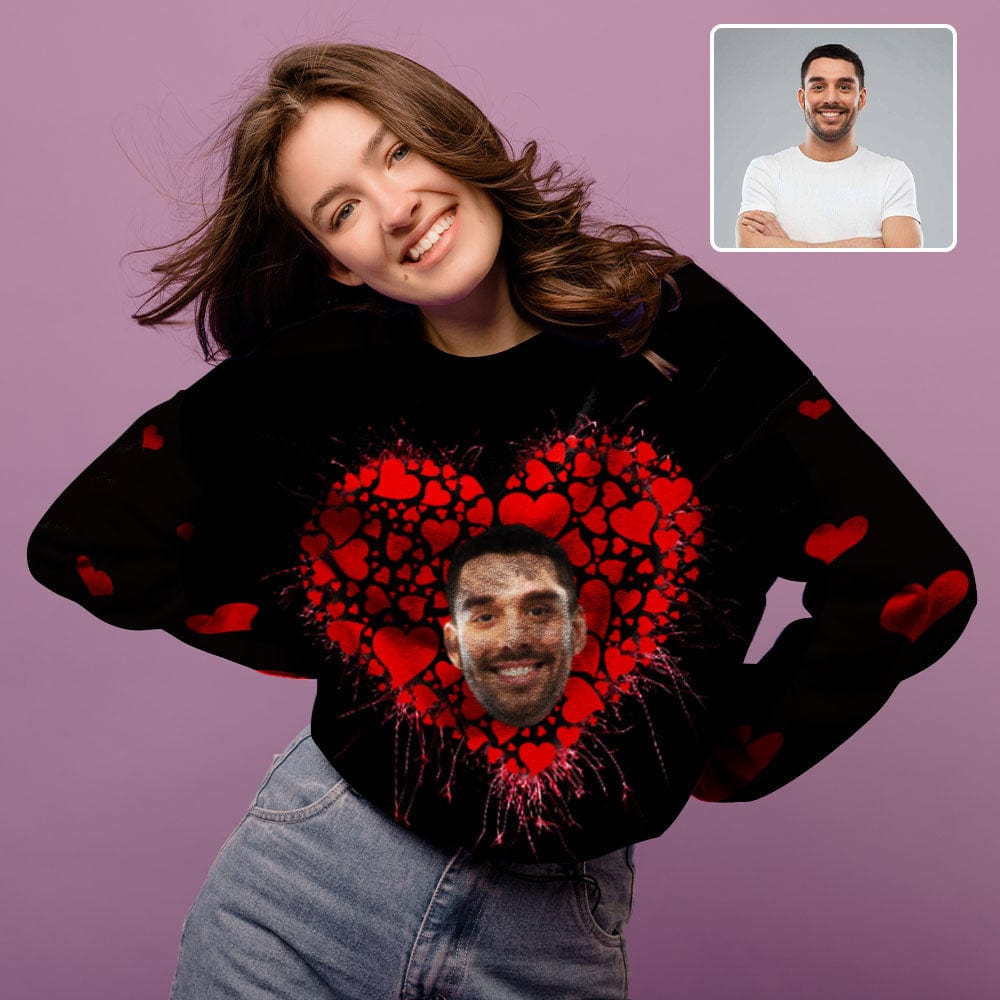 Custom Custom Face Forever Love Women's Casual Crewneck Sweatshirt Personalized Long Sleeve Loose Sweatshirt - YesCustom
