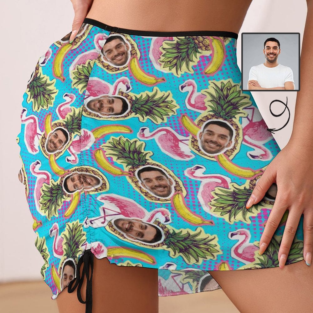 Custom Custom Face Fruit Pineapple Banana Beach Skirt Women's Short Dress Swimsuit Bottom Personalized Women's Swim Dress Short Skirt - YesCustom