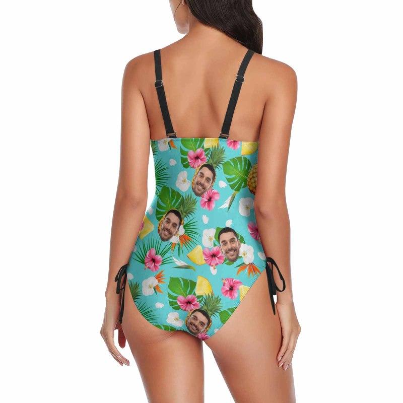 Custom Custom Face Fruit Theme Swimsuits Personalized Women's New Drawstring Side One Piece Bathing Suit Vacation Party Gift - YesCustom