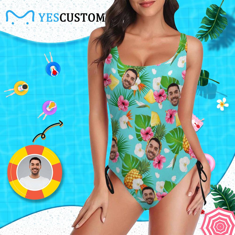 Custom Custom Face Fruit Theme Swimsuits Personalized Women's New Drawstring Side One Piece Bathing Suit Vacation Party Gift - YesCustom