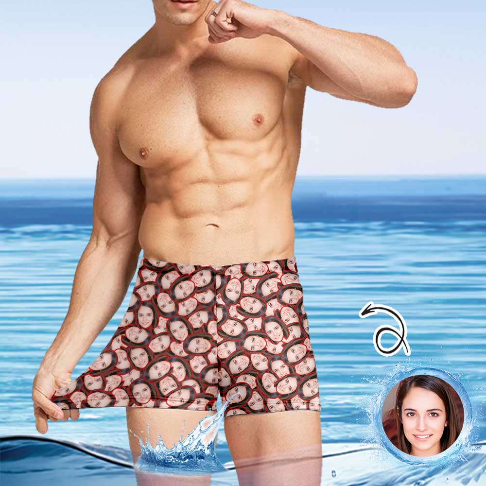 Custom Custom Face Full of Men's Athletic Swim Jammers Quick Dry Waterproof Compression Square Leg Swim Briefs Swimsuit - YesCustom