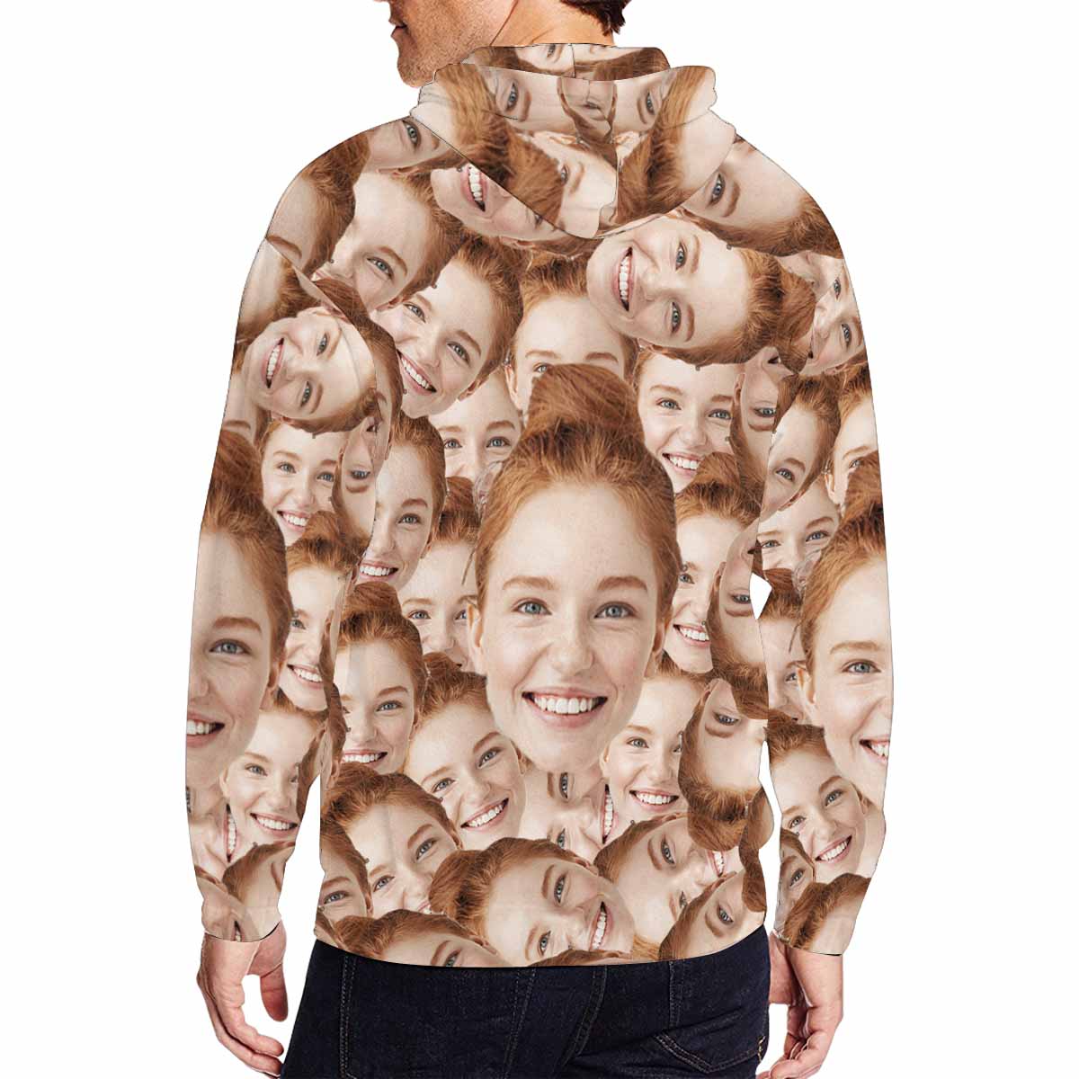 Custom Custom Face Full Zip Hoodie Men's Hoodie with Girifriend Face Personalized Seamless Face Loose Hoodie - YesCustom