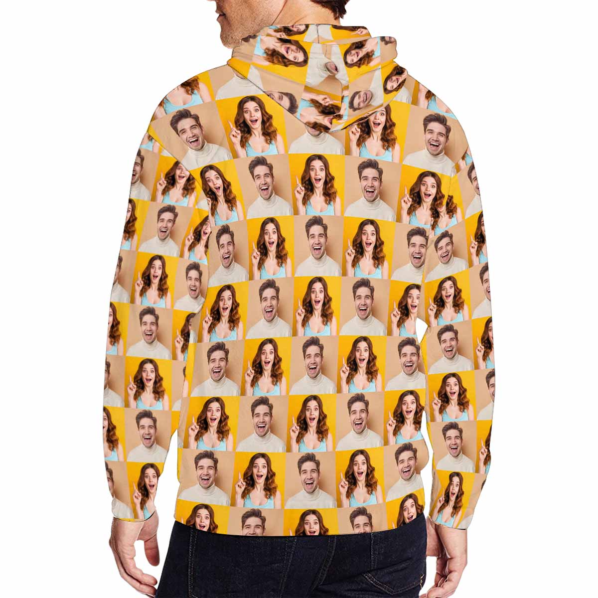 Custom Custom Face Full Zip Hoodie Personalized Couple Face Seamless Men's All Over Print Loose Hoodie - YesCustom