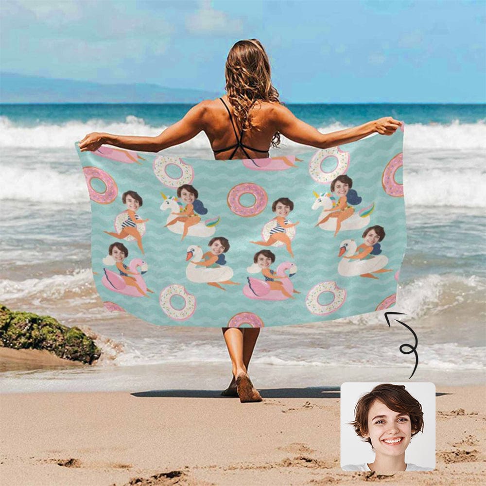Custom Custom Face Funny Donut Beach Towel Quick-Dry Sand-Free Super Absorbent Non-Fading Beach&Bath Towel - YesCustom