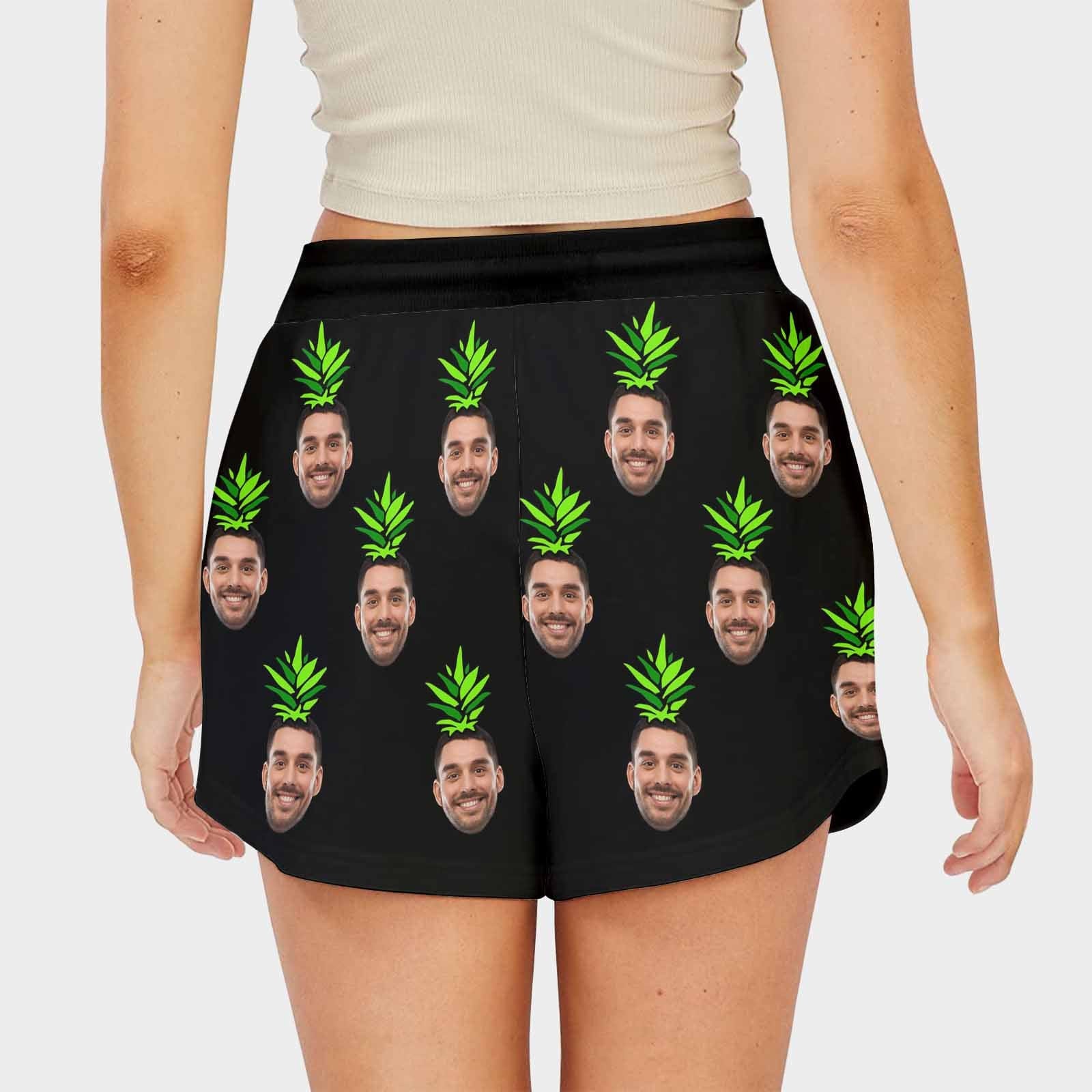 Custom Custom Face Funny Pineapple Mid-Length Board Shorts Swim Trunks for Her Create Your Own Personalized Shorts - YesCustom