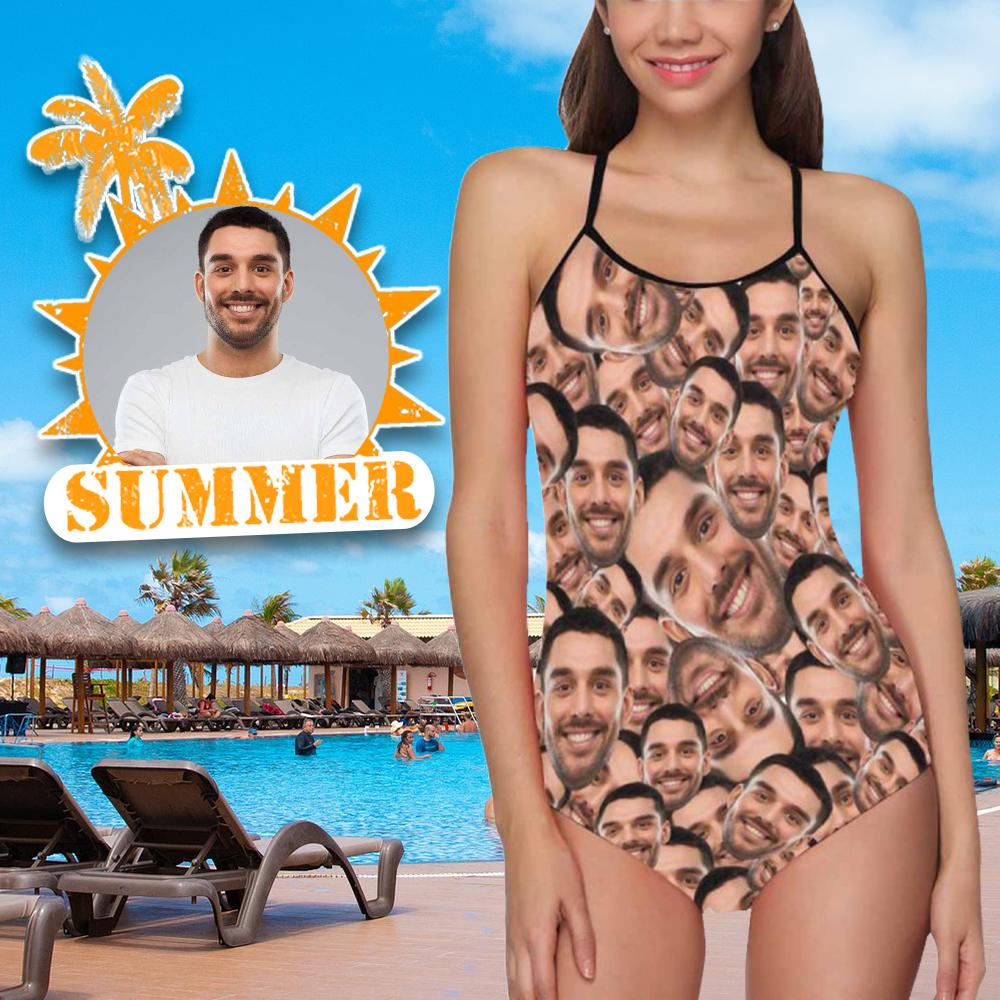 Custom Custom Face Funny Rotating Swimsuits Personalized Women's Slip One Piece Bathing Suit Honeymoons For Her - YesCustom